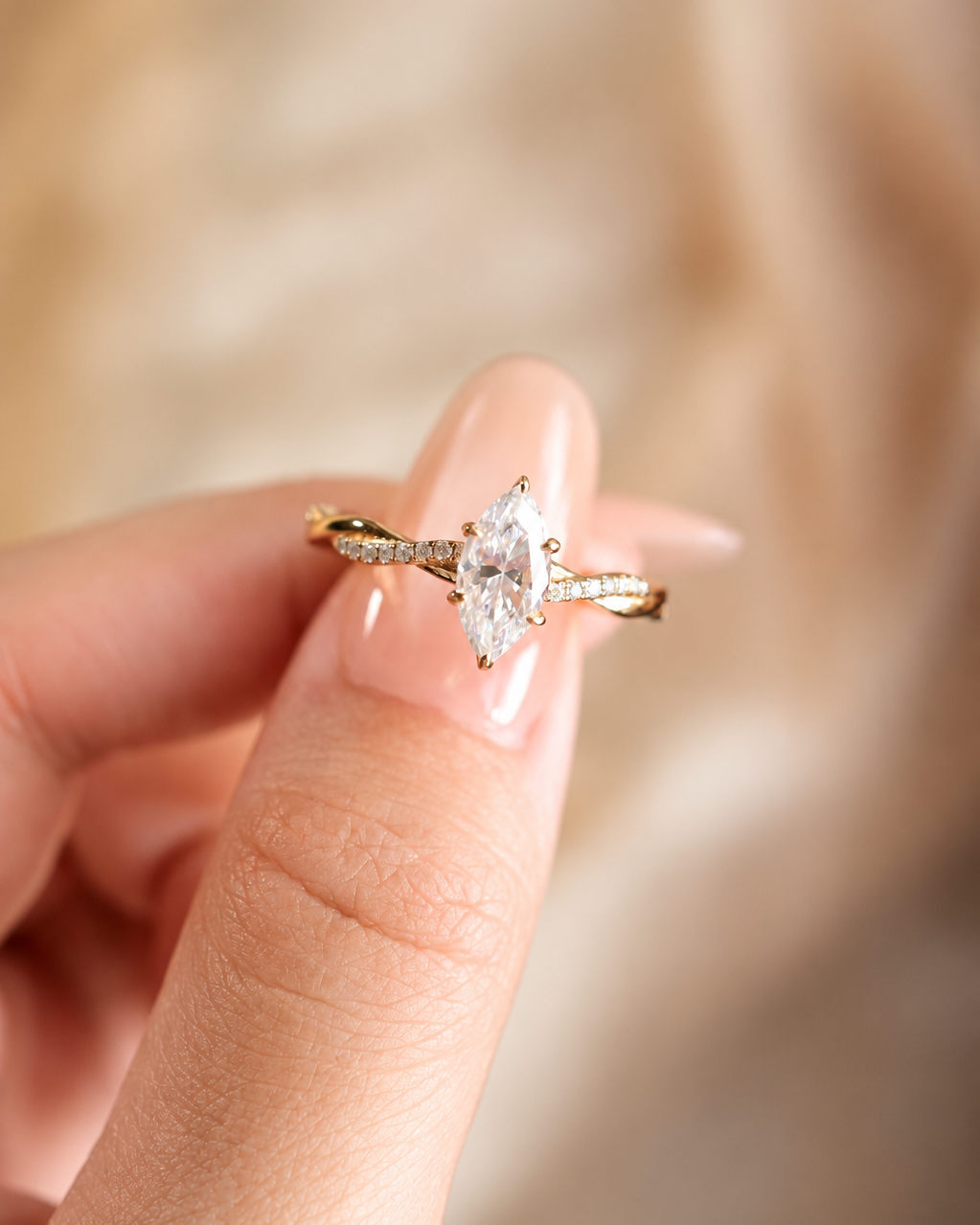 Elegant Marquise-Cut Moissanite Twist Ring