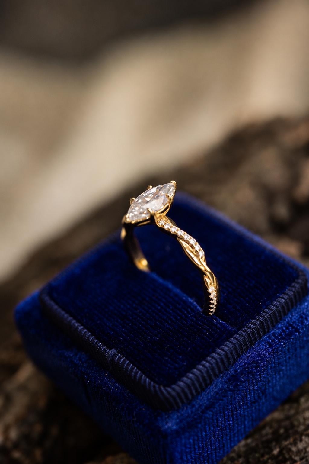 Elegant Marquise-Cut Moissanite Twist Ring