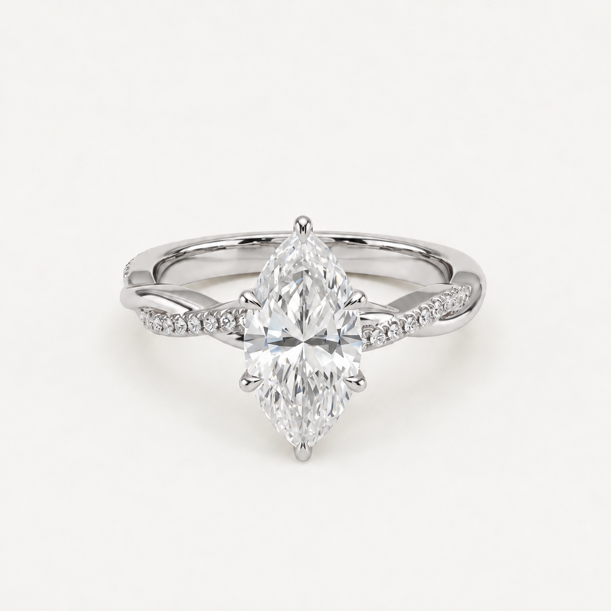 Bague Torsadée Élégante Moissanite Taille Marquise