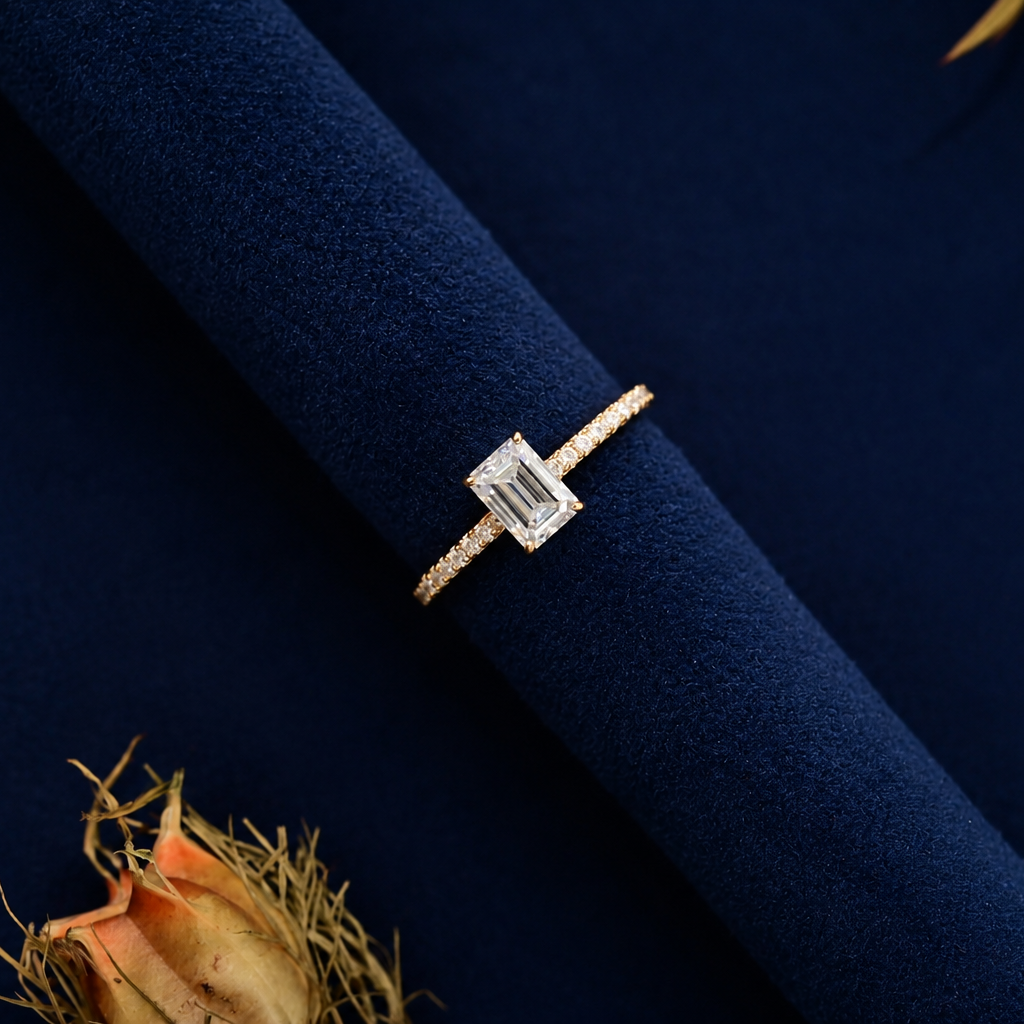 Emerald-Cut Moissanite Pave Ring