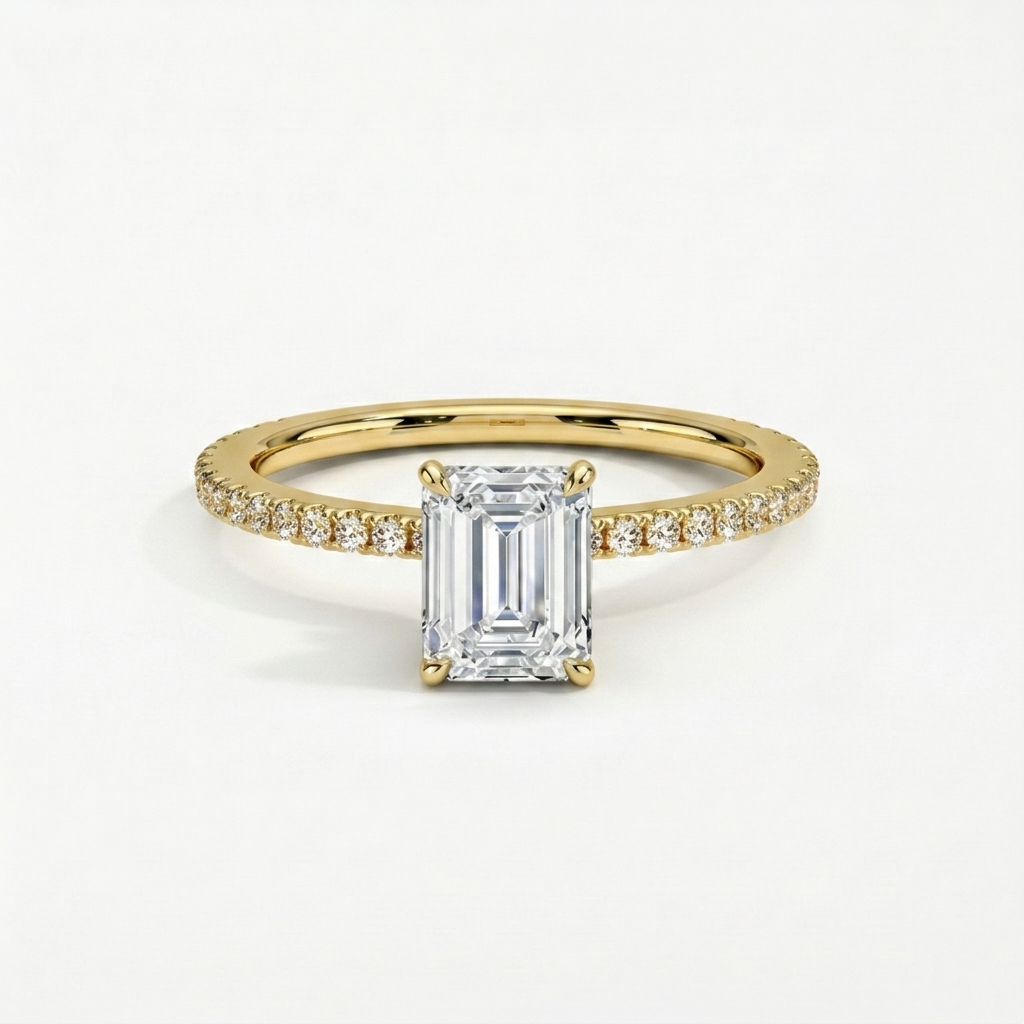 Emerald-Cut Moissanite Pave Ring
