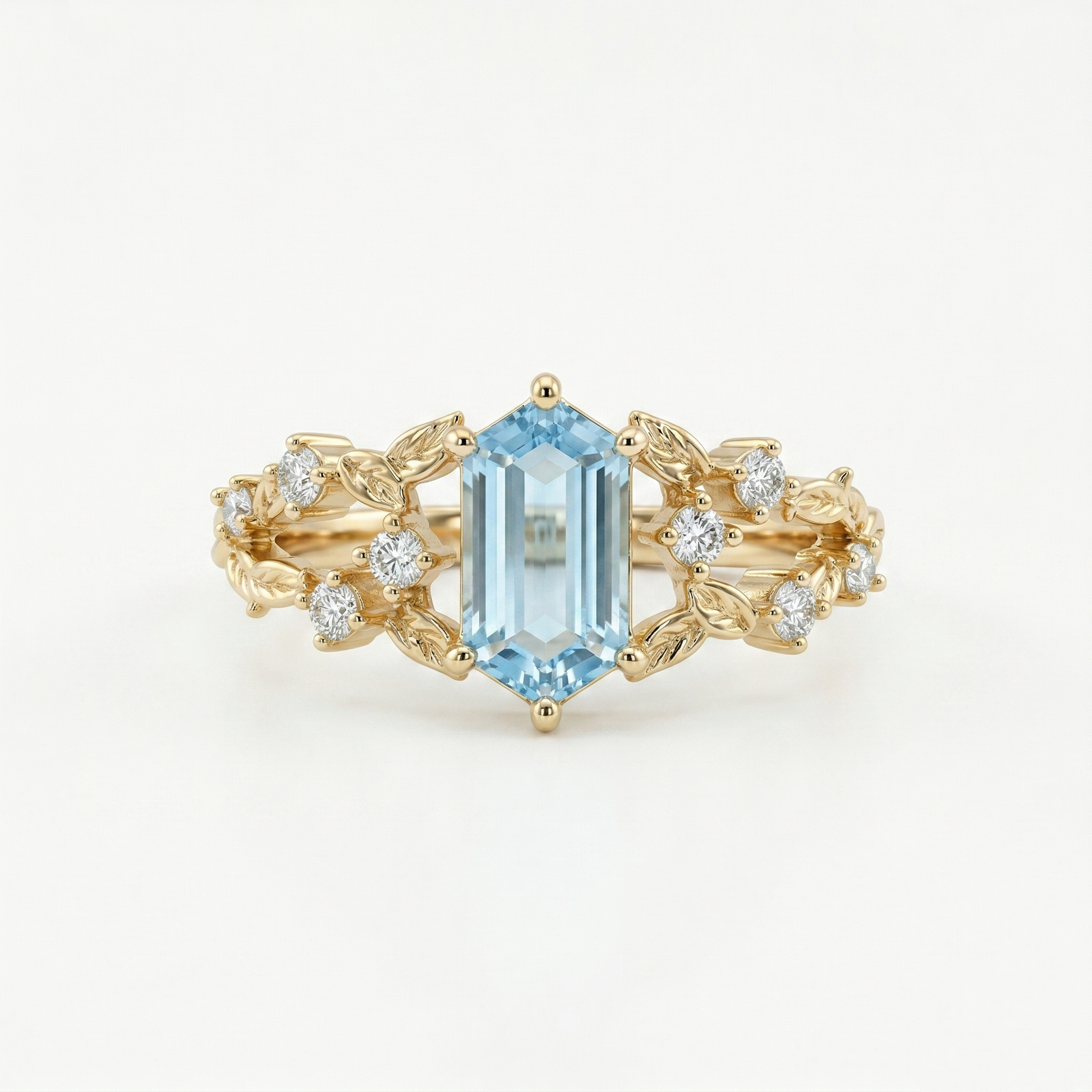 Anillo de hoja con topacio azul Londres talla esmeralda