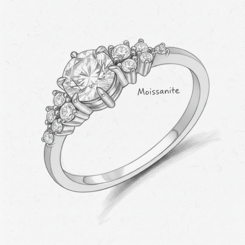 Bague en grappe de moissanite ronde