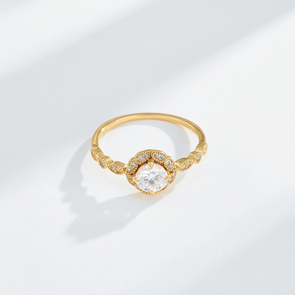 Round Moissanite Vintage Halo Ring