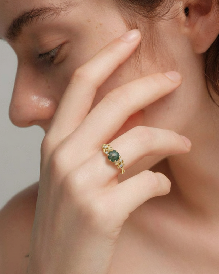 Verdant Leaf Moss Agate Ring
