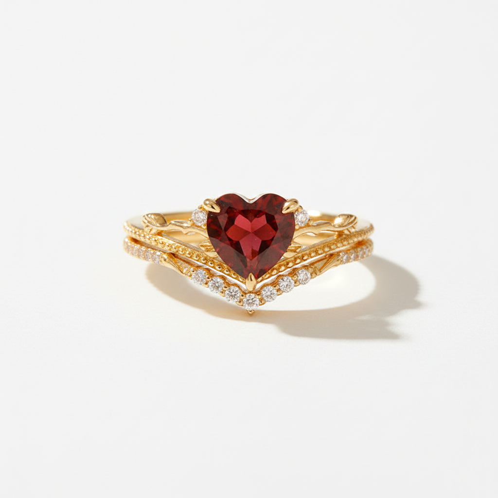 Crimson Heart Garnet Ring Set
