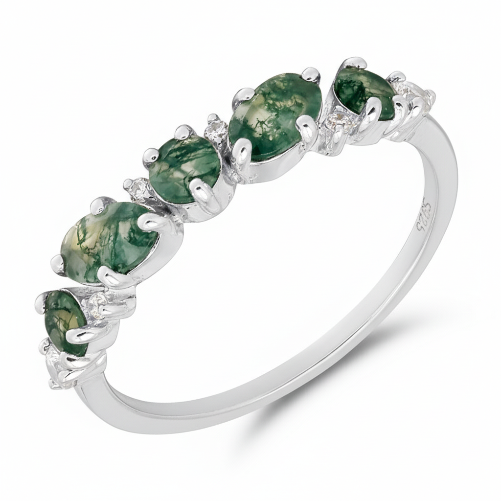 Moss Agate Band Ring