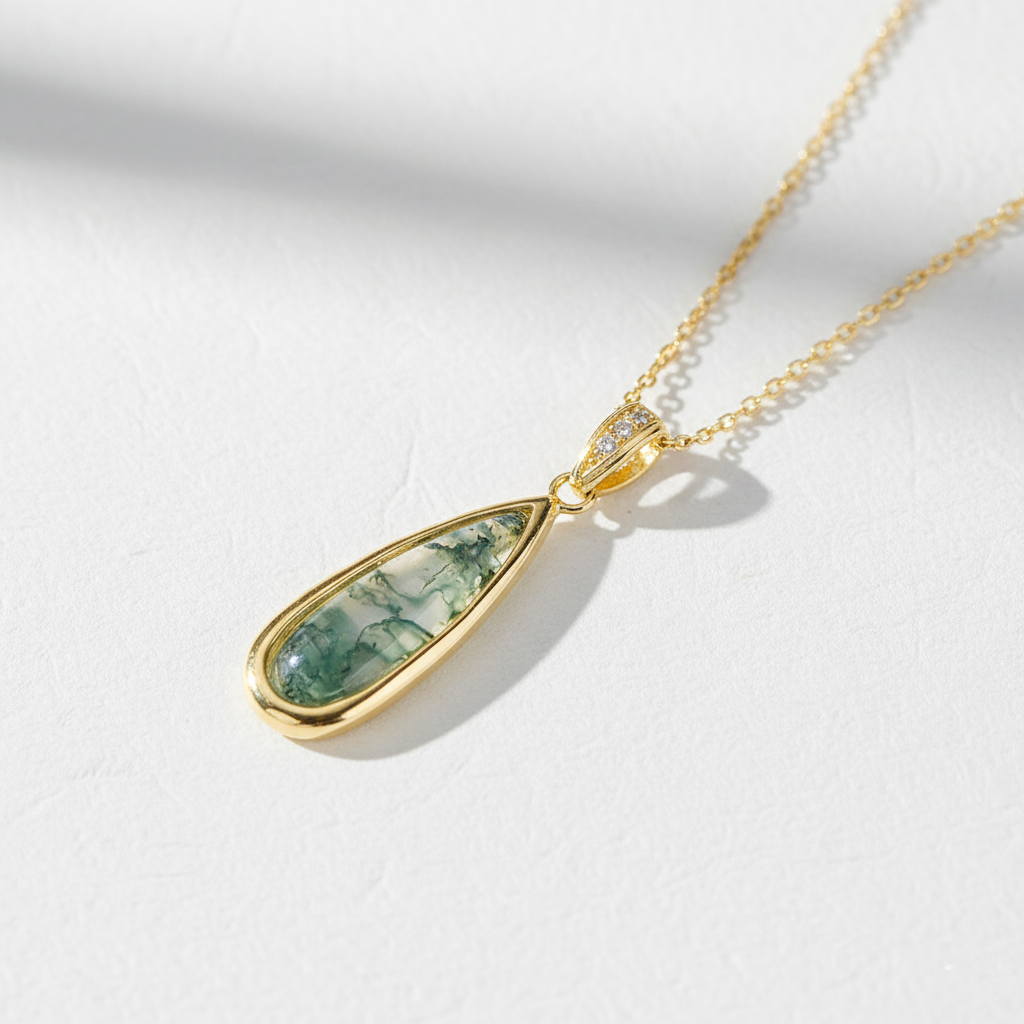 Nature’s Teardrop Moss Agate Necklace