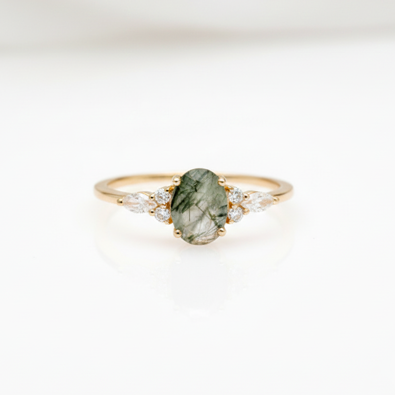 Oval Green Rutilated Quartz Ring