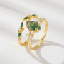 Wreath Marquise Cut Moss Agate Stacking Ring Set