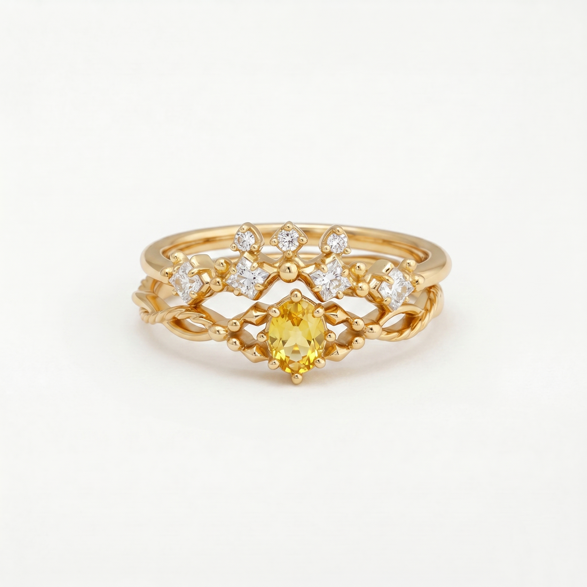 Conjunto de anillos de citrino Corona Dorada