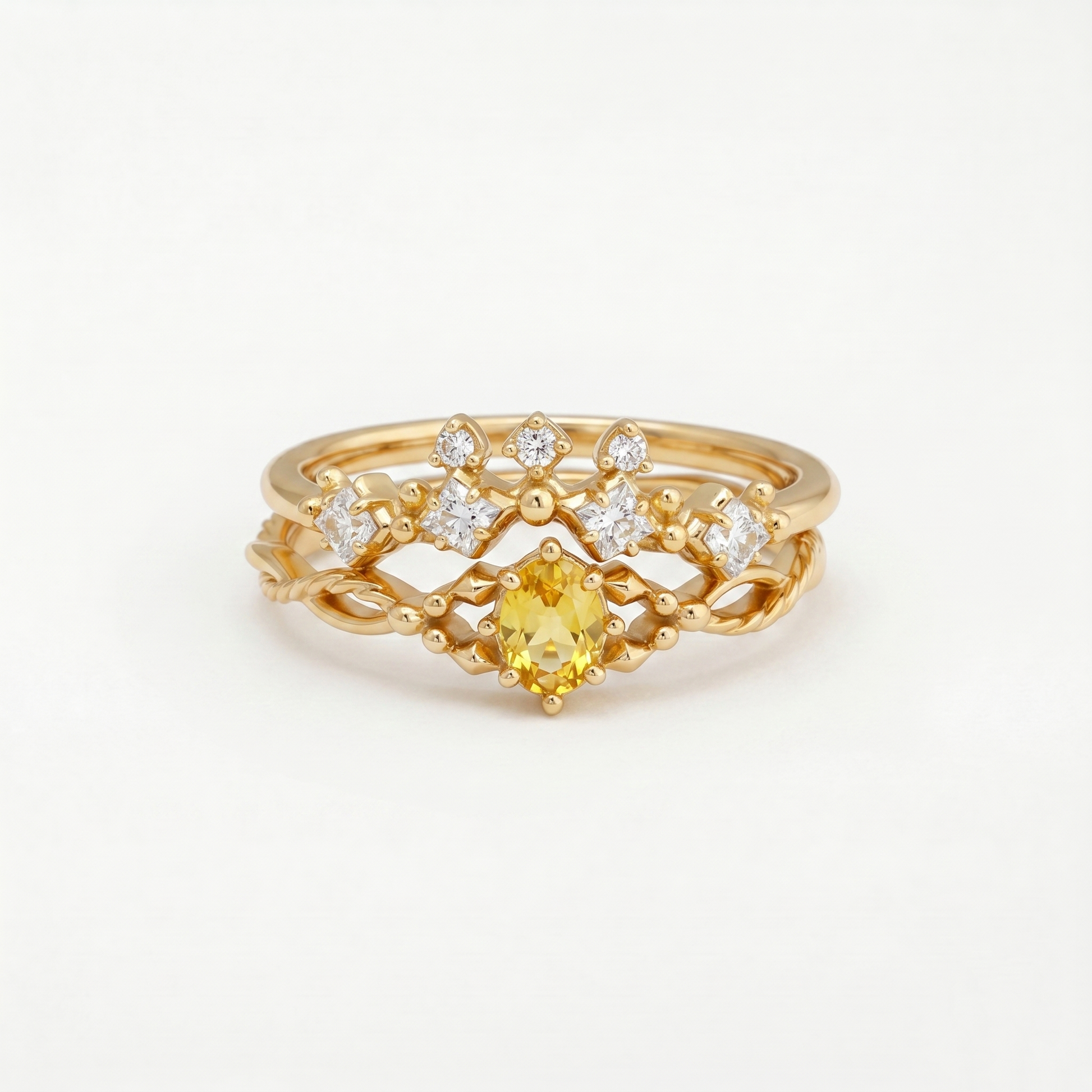 Conjunto de anillos de citrino Corona Dorada