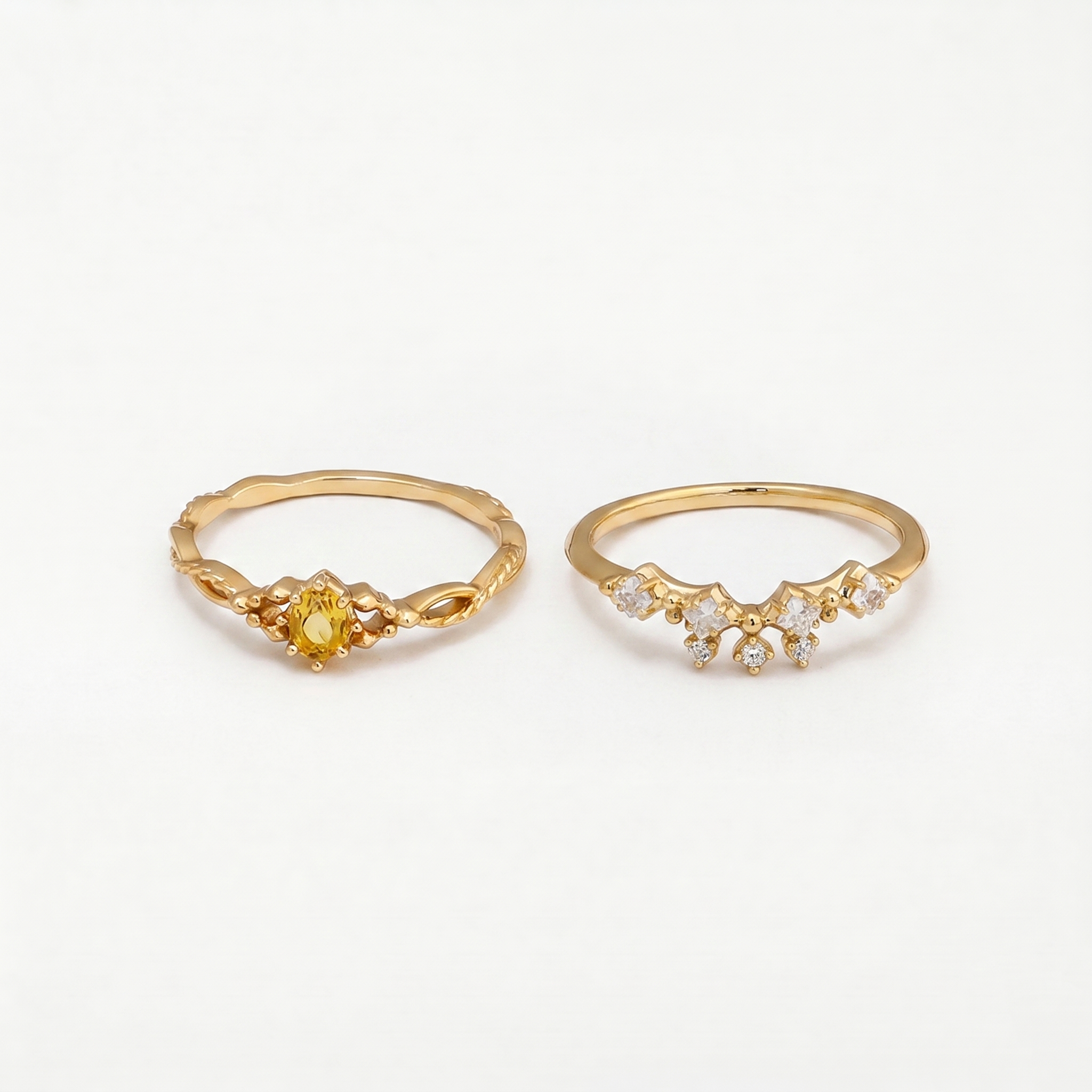 Conjunto de anillos de citrino Corona Dorada