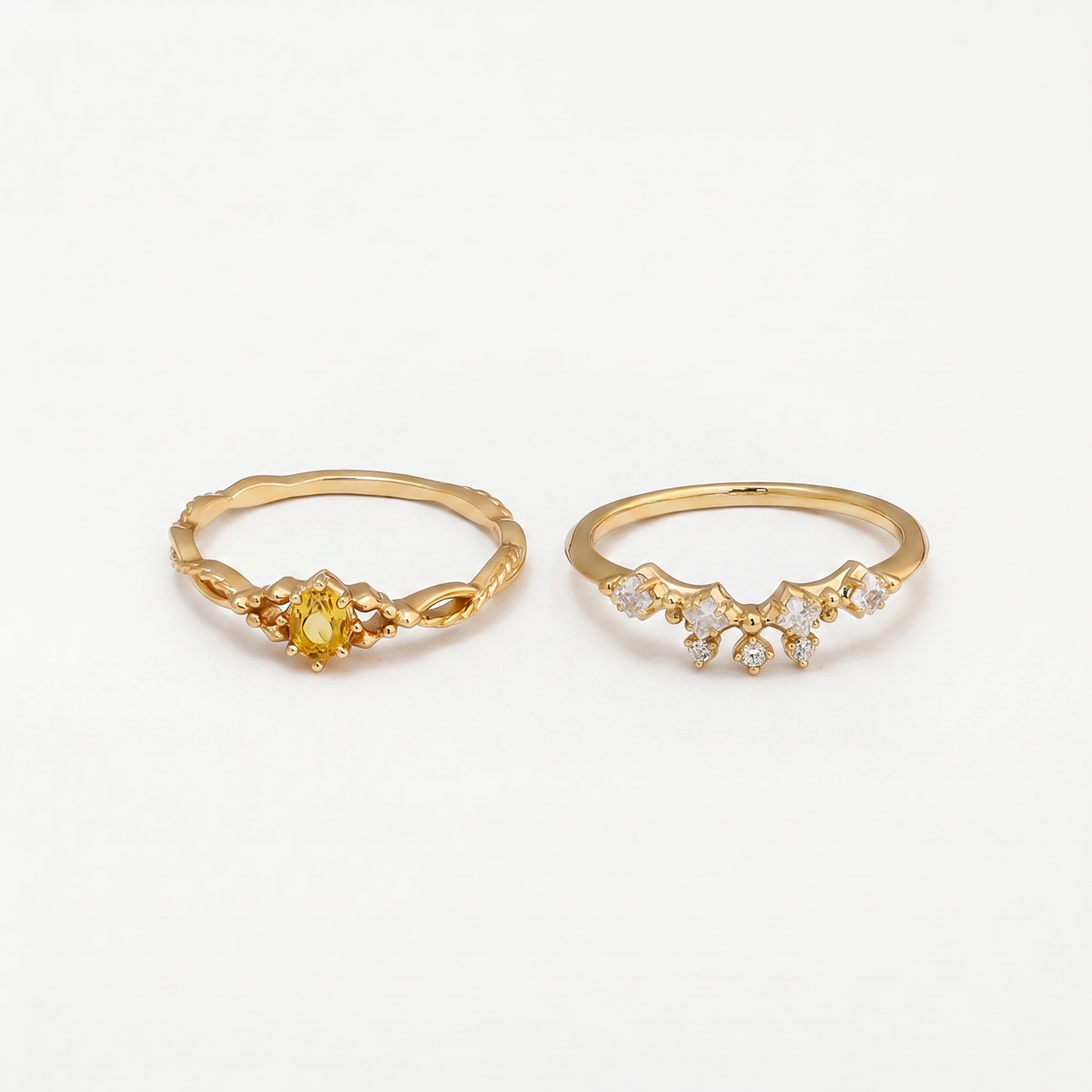 Conjunto de anillos de citrino Corona Dorada