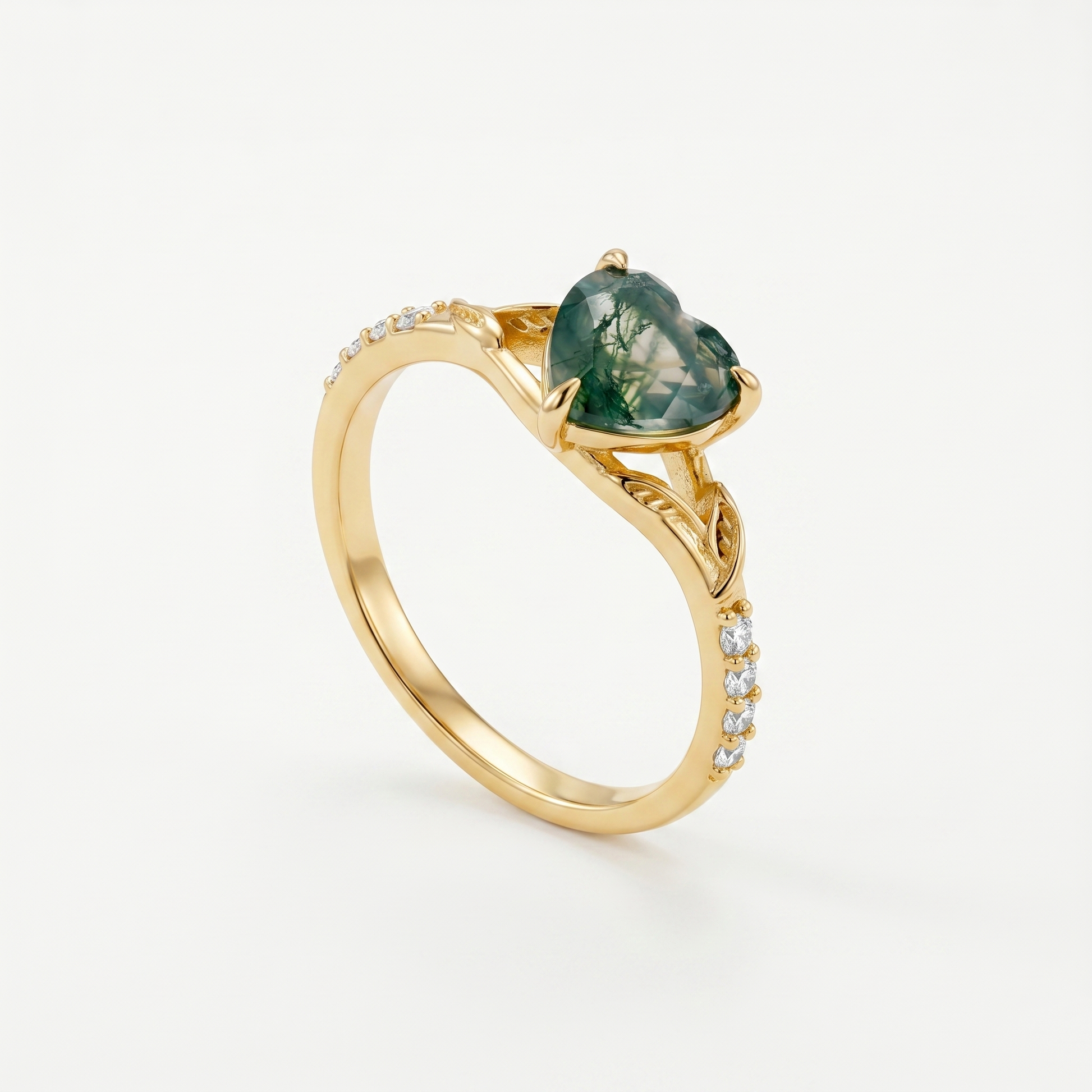 Heart-Cut Moss Agate Wrap Ring Set