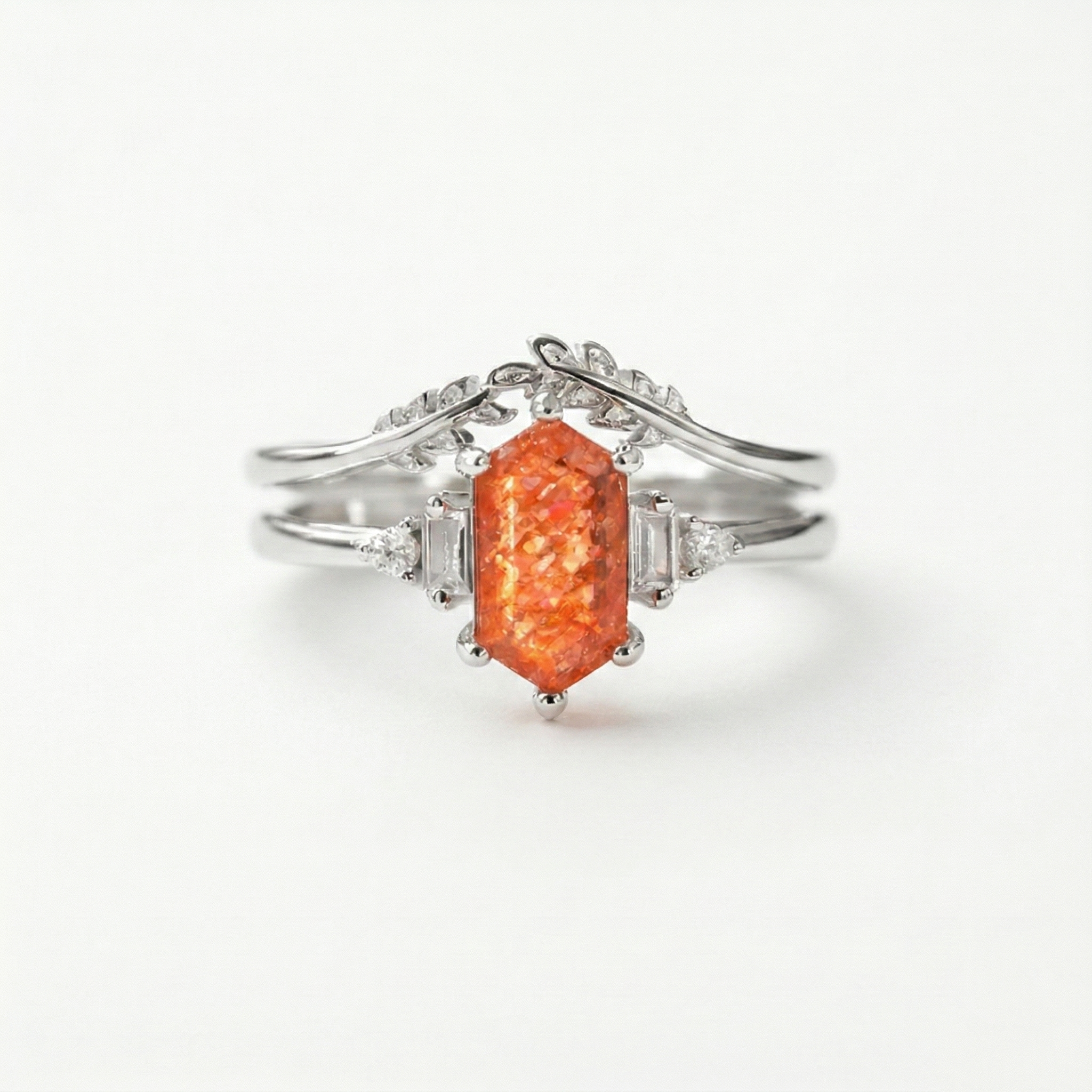 Hexagon-Cut Sunstone Stacking Ring Set