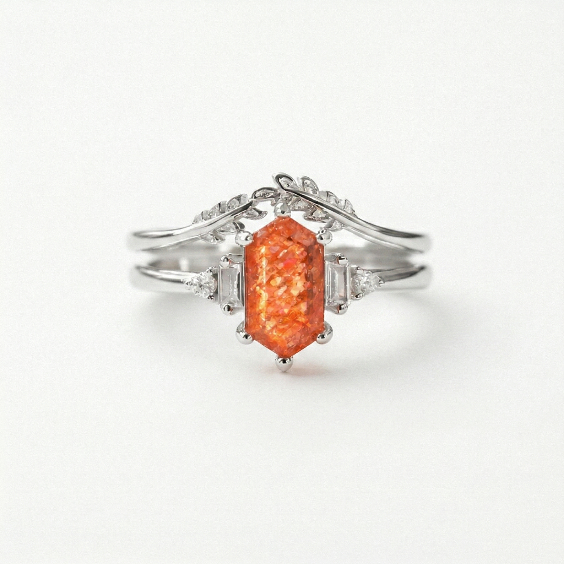 Hexagon-Cut Sunstone Stacking Ring Set