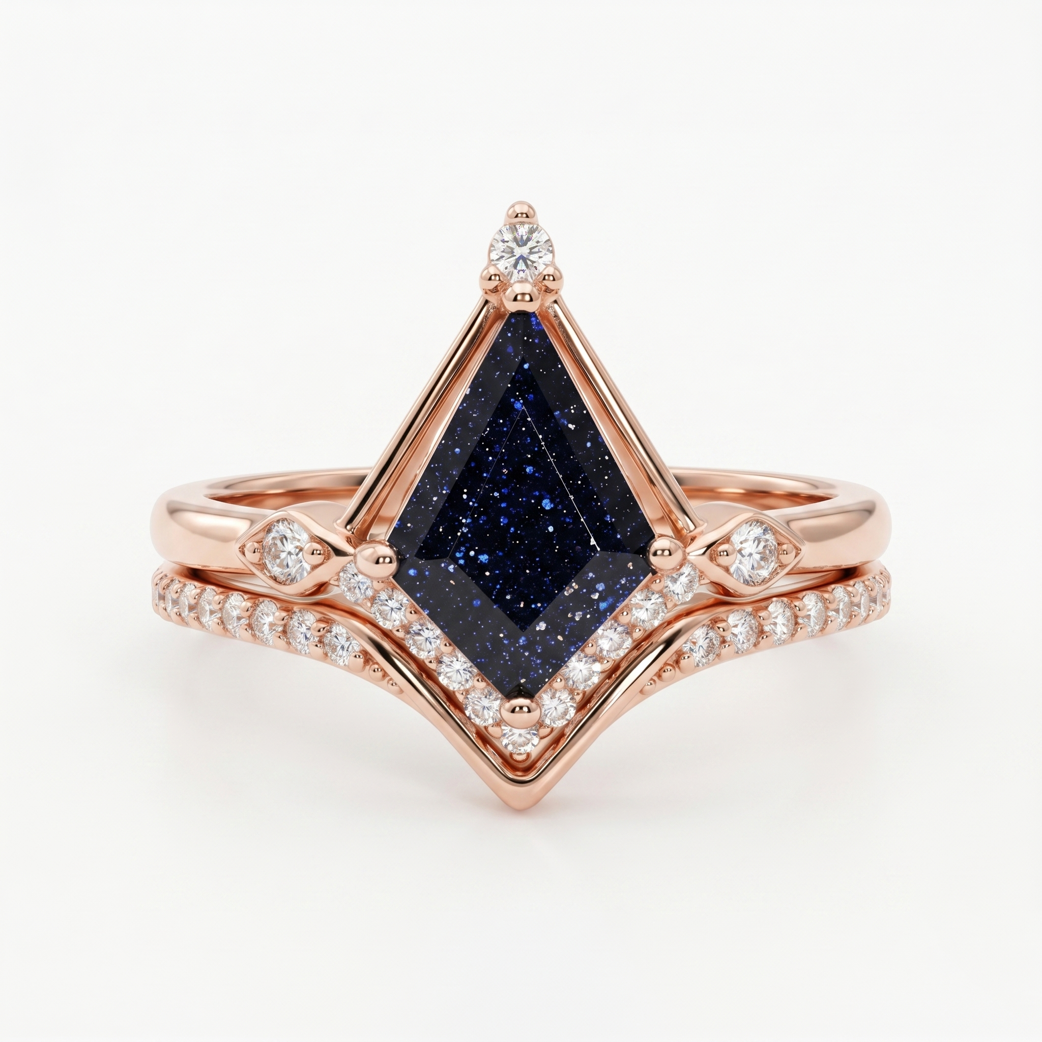 Conjunto de anillos apilables de piedra de oro azul con corte de cometa