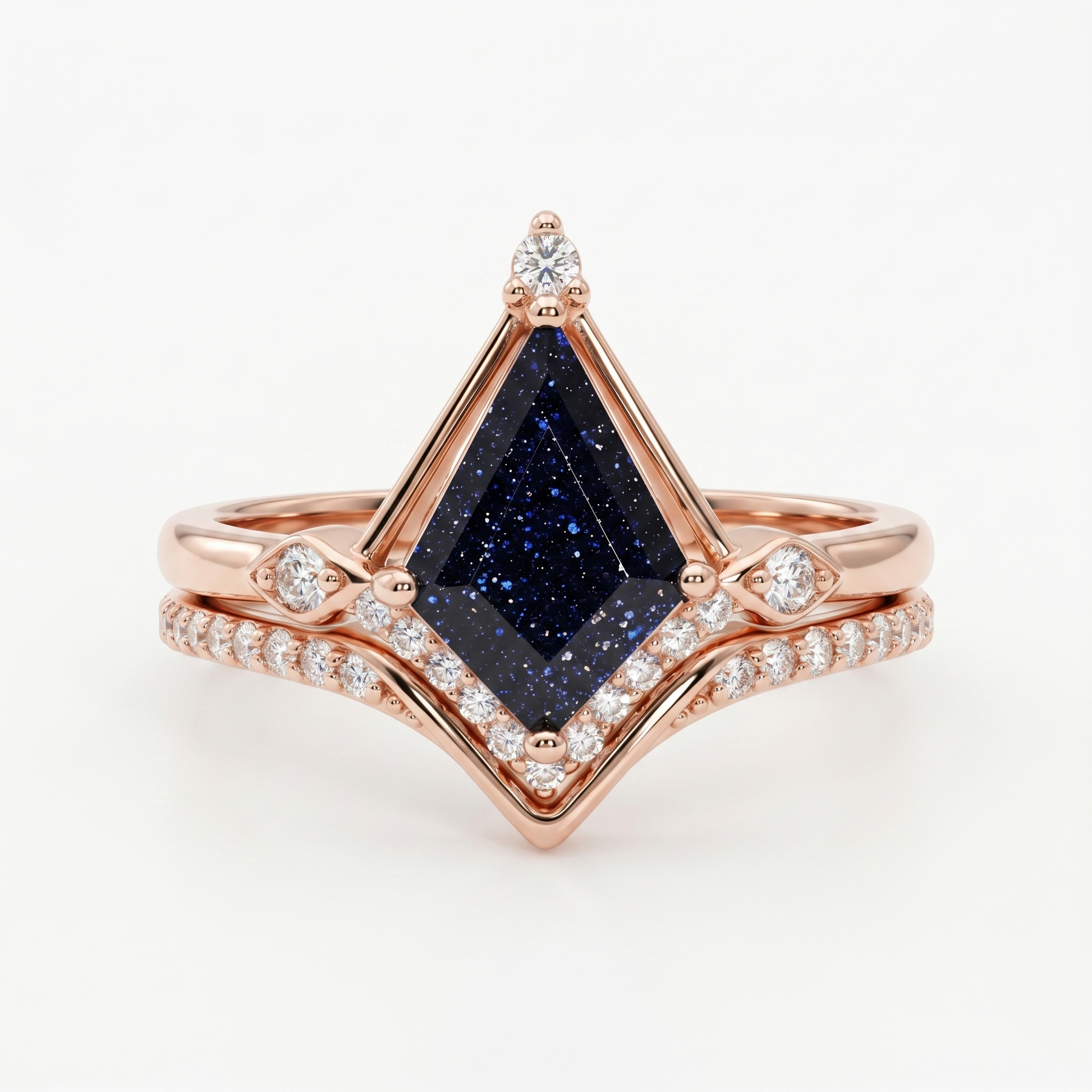 Conjunto de anillos apilables de piedra de oro azul con corte de cometa