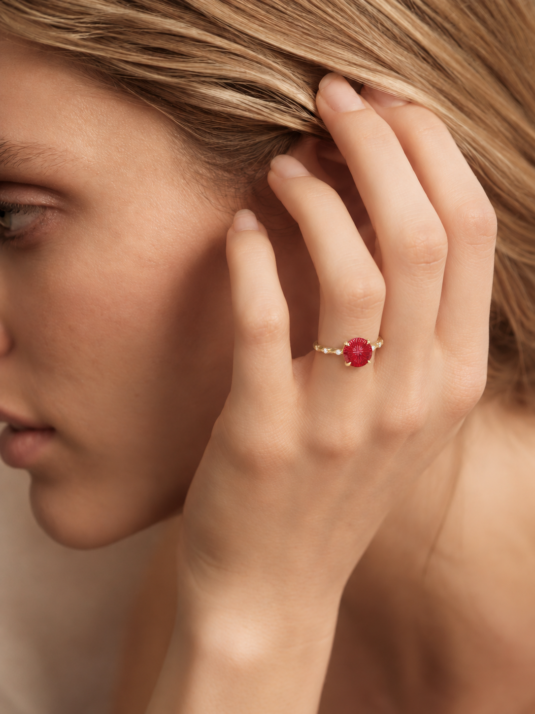 Vintage Starburst Lab-Grown Ruby Botanical Ring