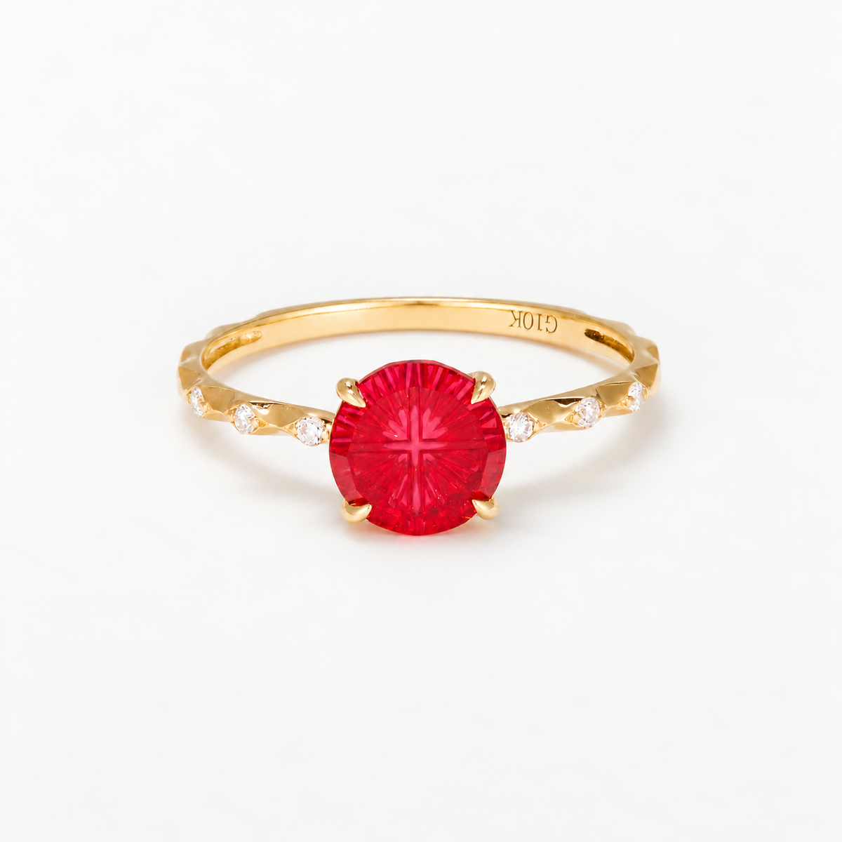 Vintage Starburst Lab-Grown Ruby Botanical Ring