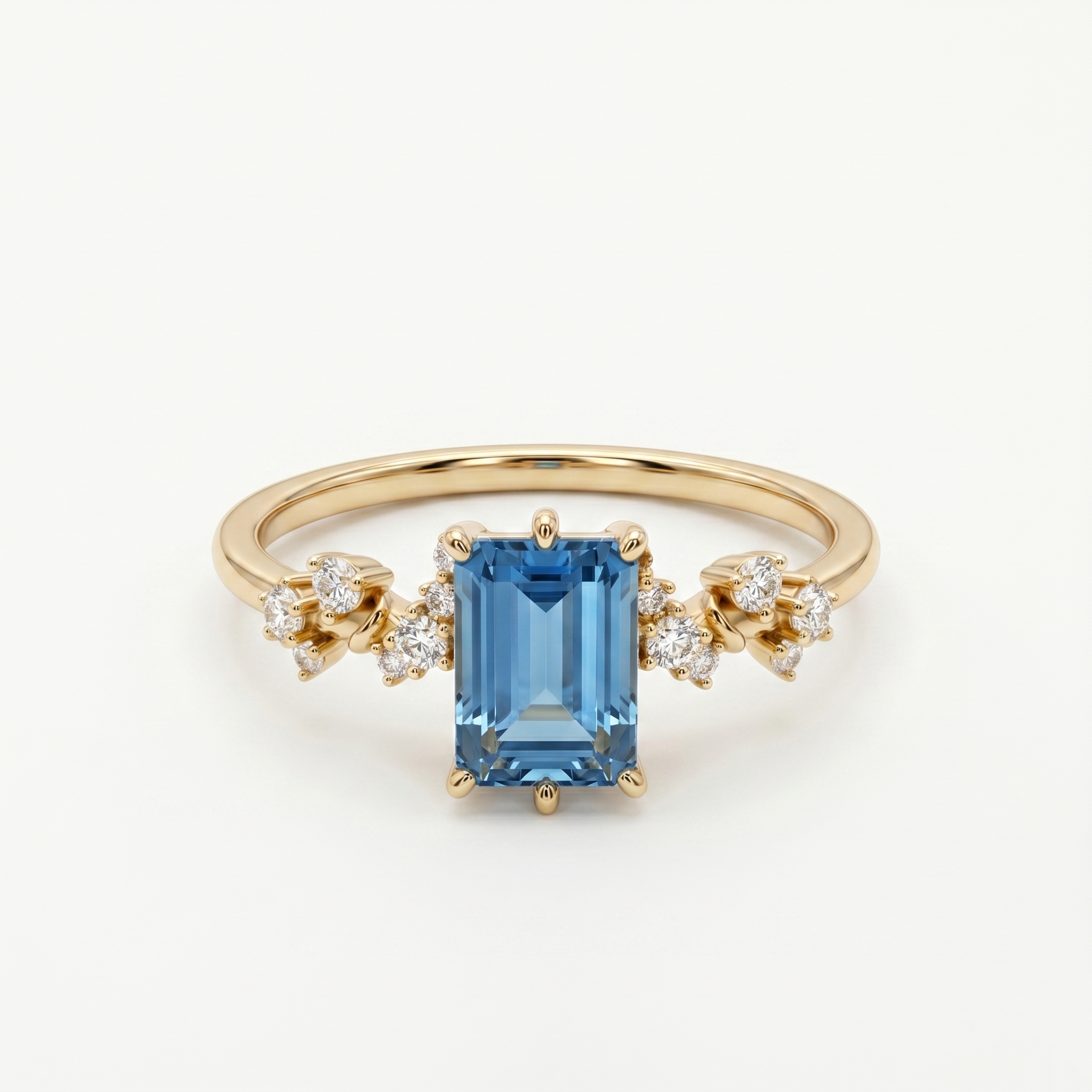 Anillo de topacio London Blue talla esmeralda