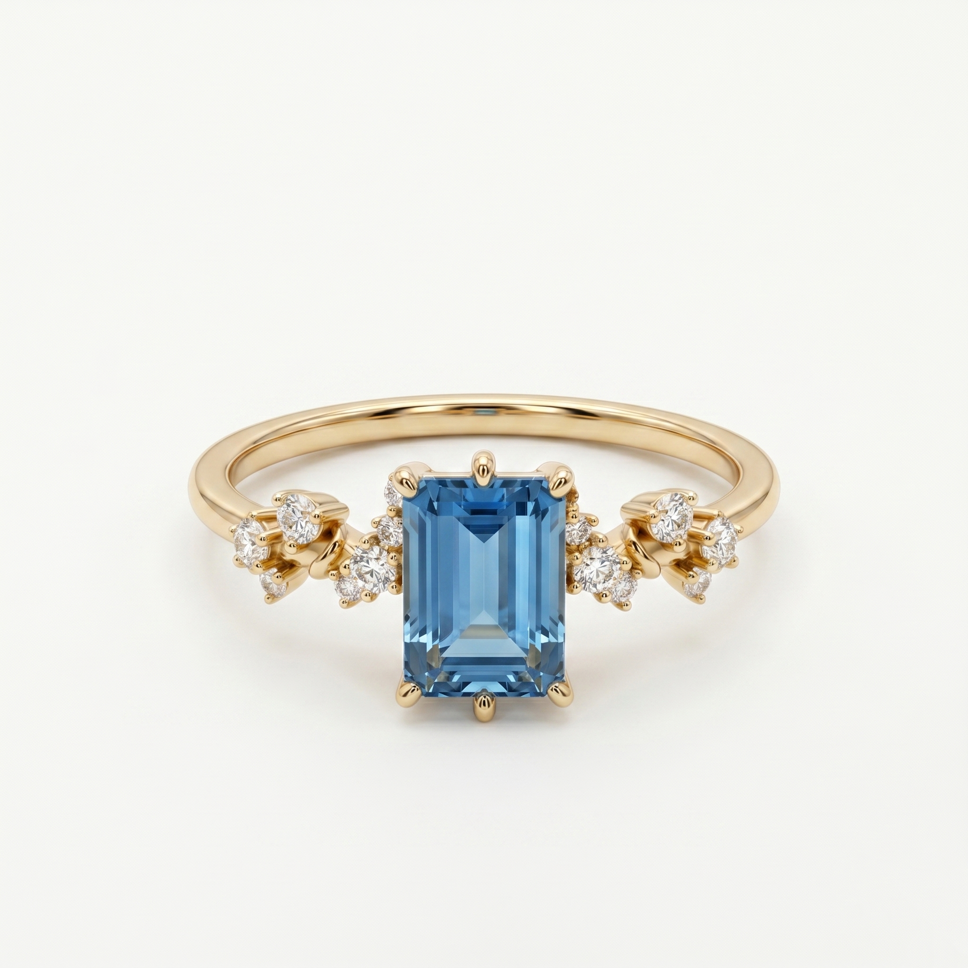 Anillo de topacio London Blue talla esmeralda