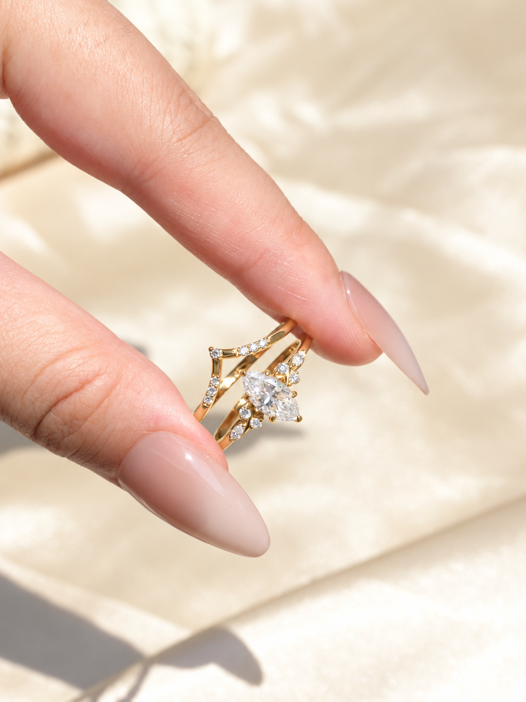 Marquise-Cut Moissanite Contour Ring Set
