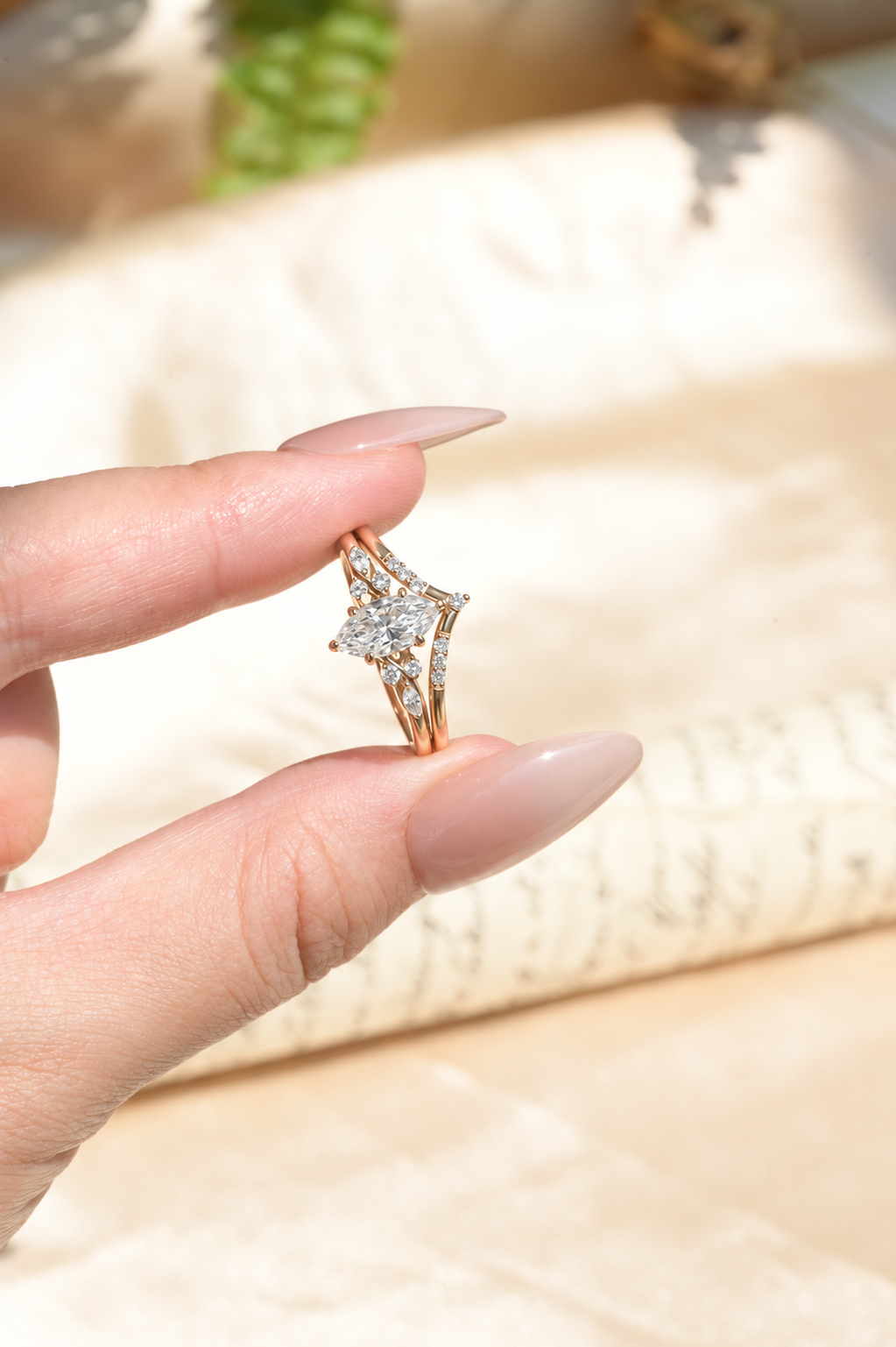 Marquise-Cut Moissanite Contour Ring Set