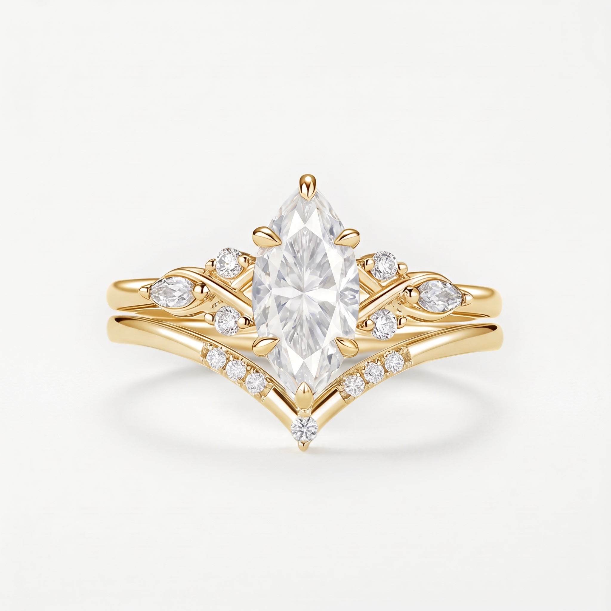 Marquise-Cut Moissanite Contour Ring Set
