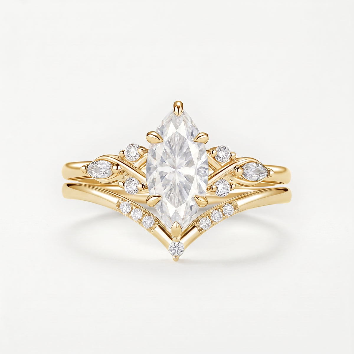 Marquise-Cut Moissanite Contour Ring Set