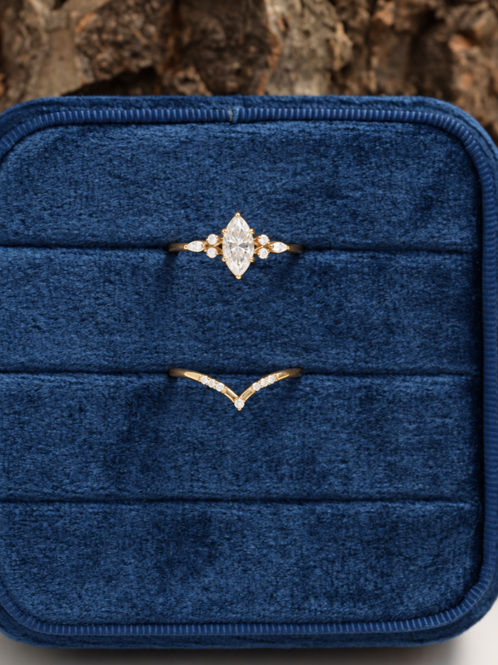 Marquise-Cut Moissanite Contour Ring Set