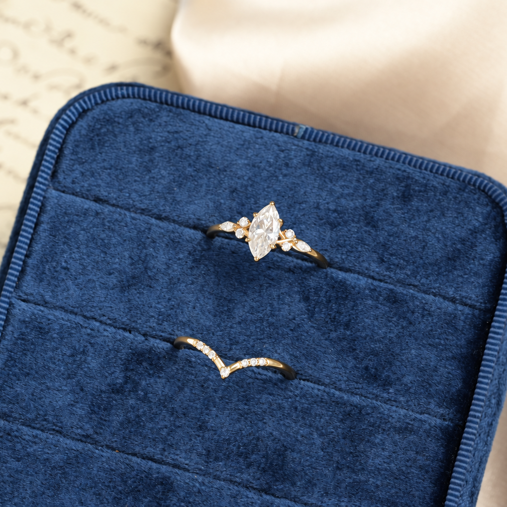 Marquise-Cut Moissanite Contour Ring Set