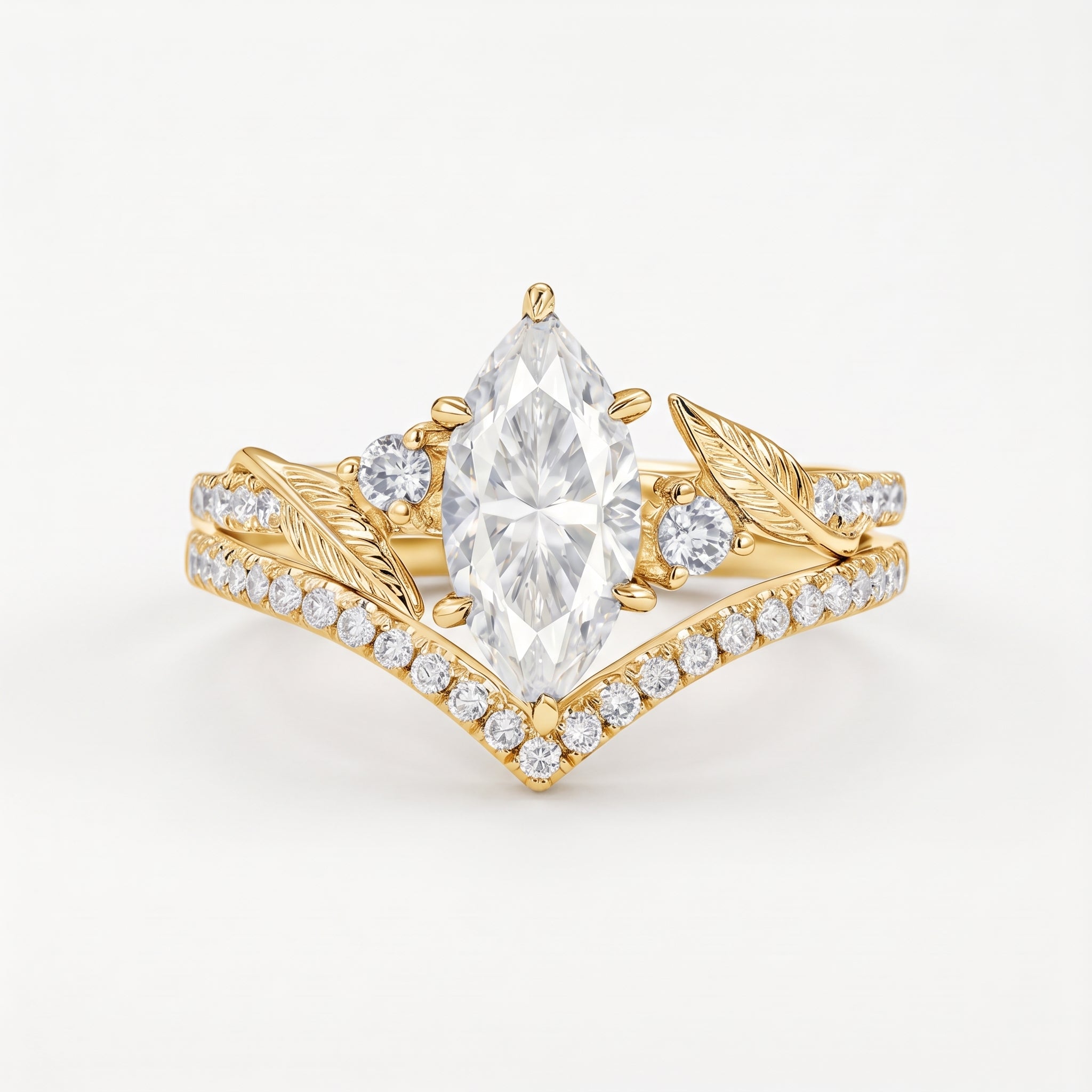 Marquise-Cut Moissanite Leaf Contour Ring Set