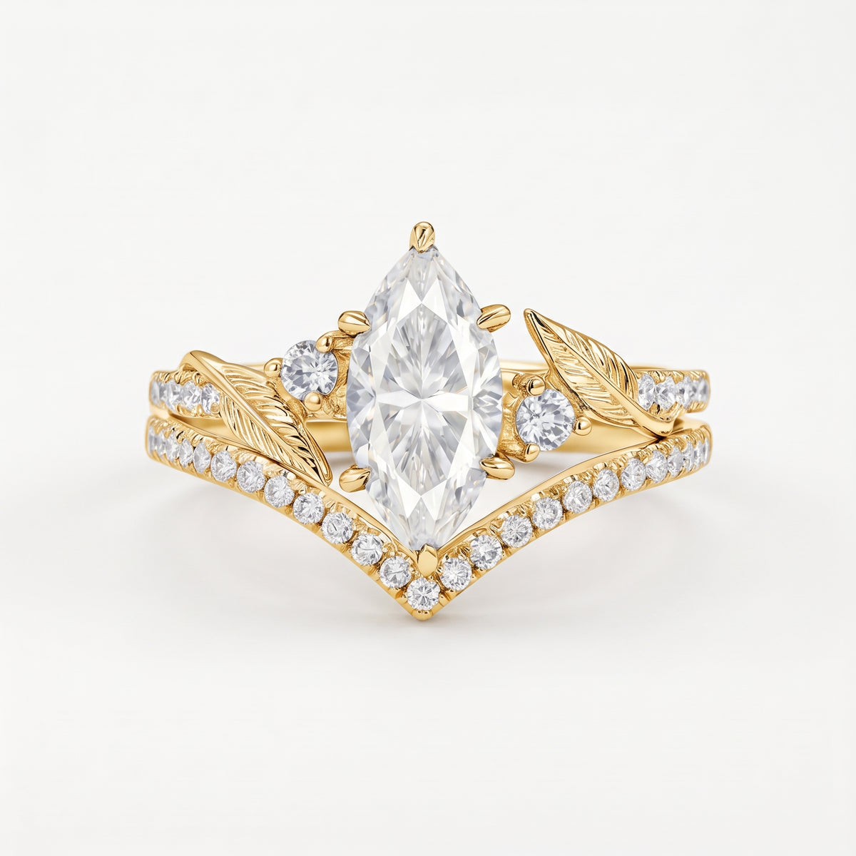 Marquise-Cut Moissanite Leaf Contour Ring Set