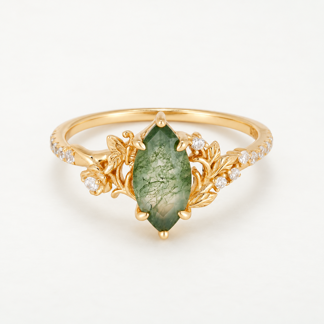 Anello giardino incantato con agata muschiata taglio marquise