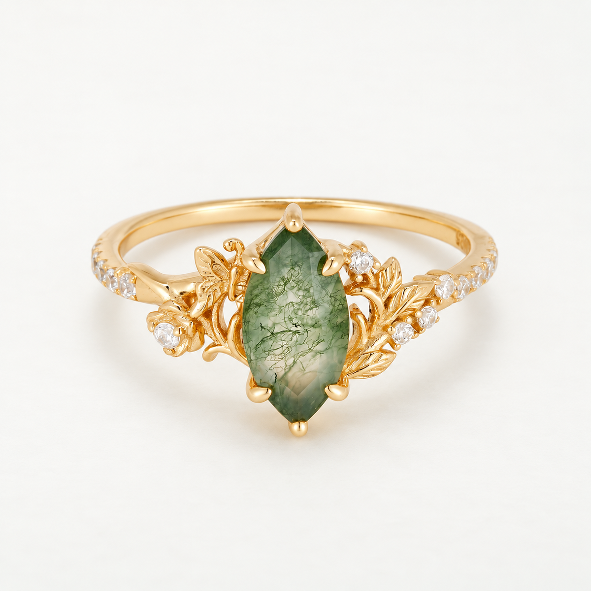 Anello giardino incantato con agata muschiata taglio marquise