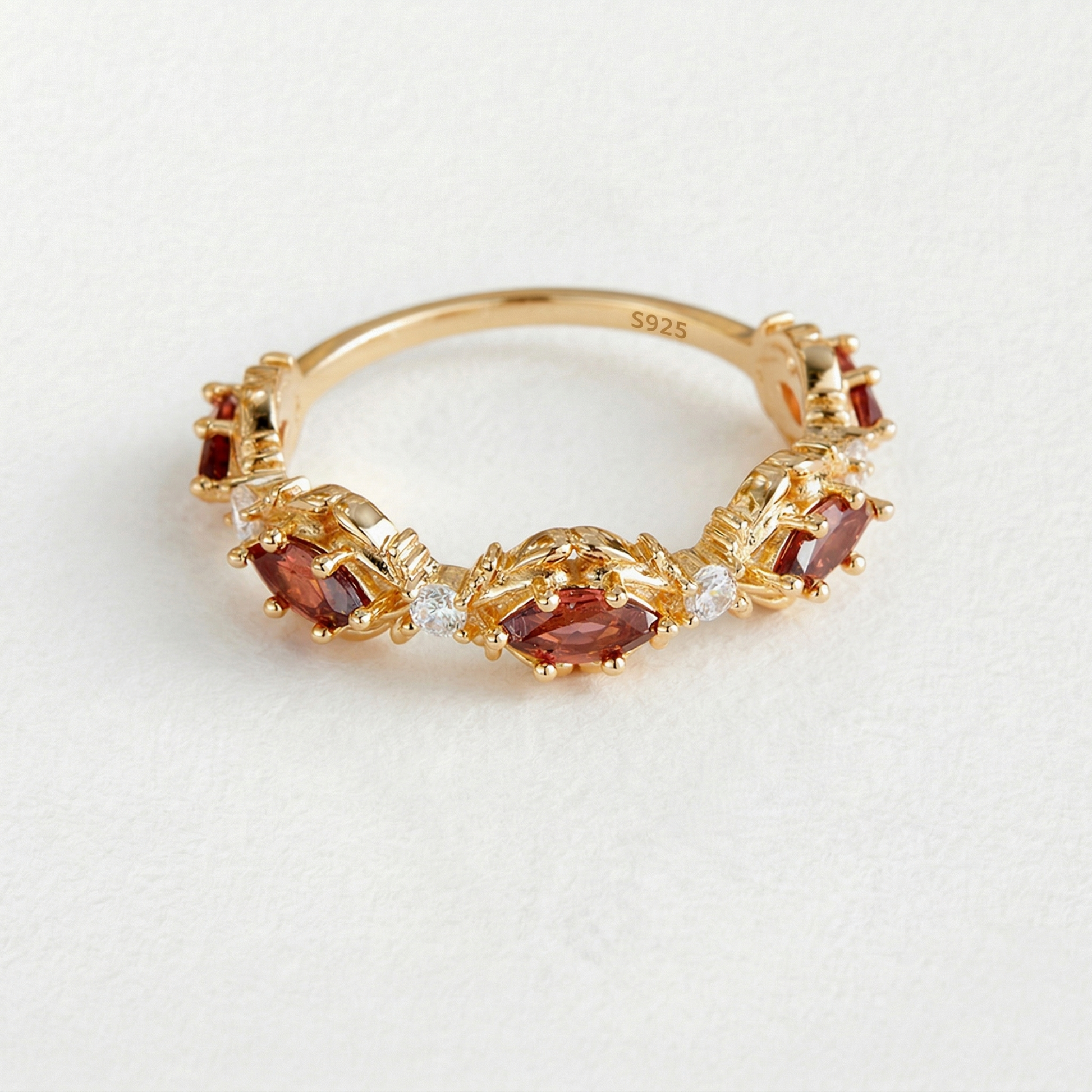 Marquise-Cut Garnet Band Ring