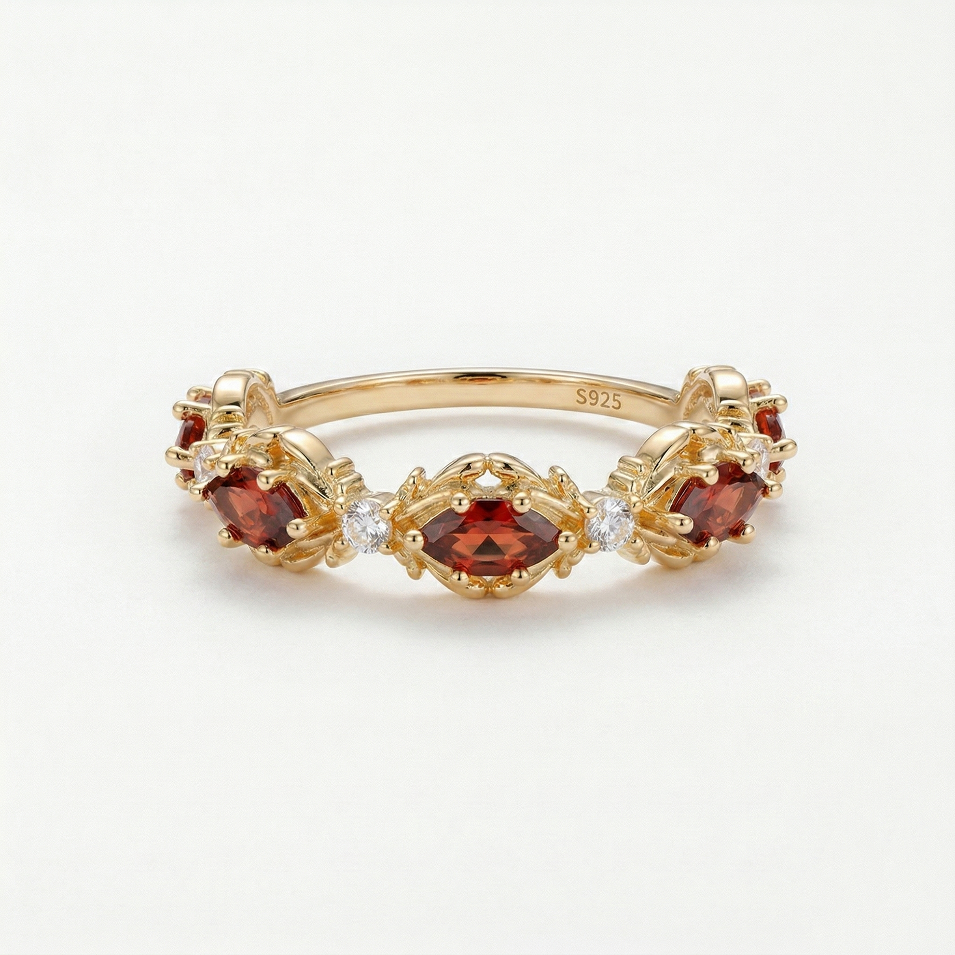 Marquise-Cut Garnet Band Ring
