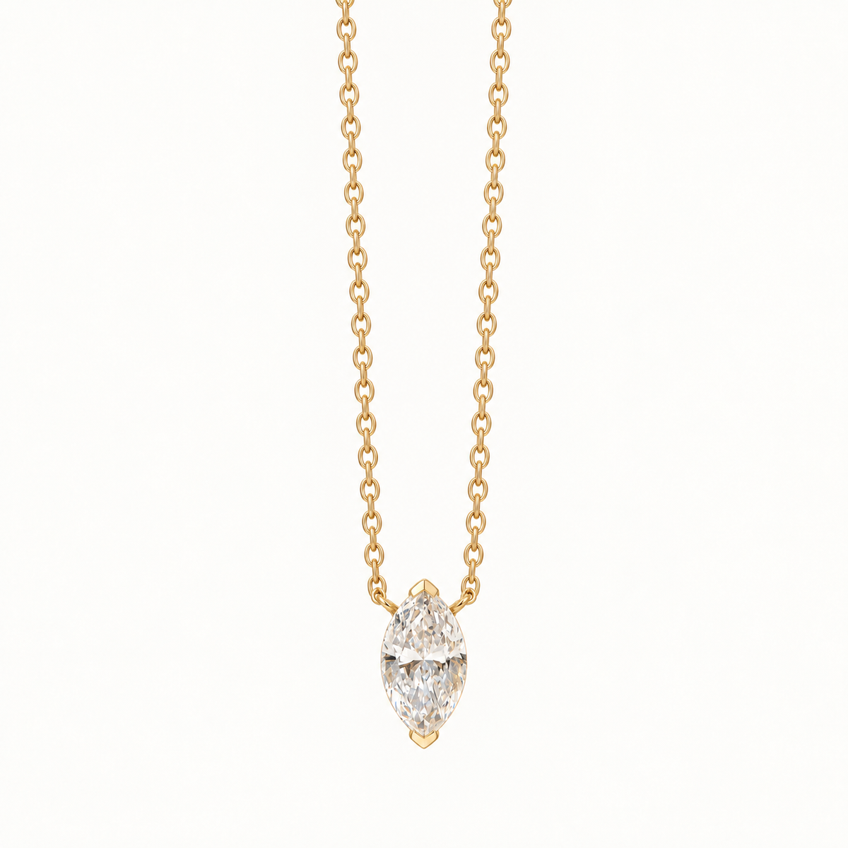 Minimalist Marquise-Cut Moissanite Solitaire Necklace in Solid Gold