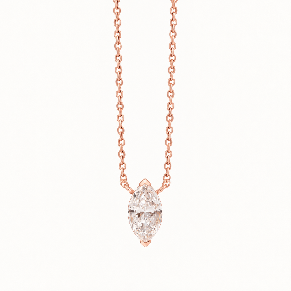 Minimalist Marquise-Cut Moissanite Solitaire Necklace in Solid Gold