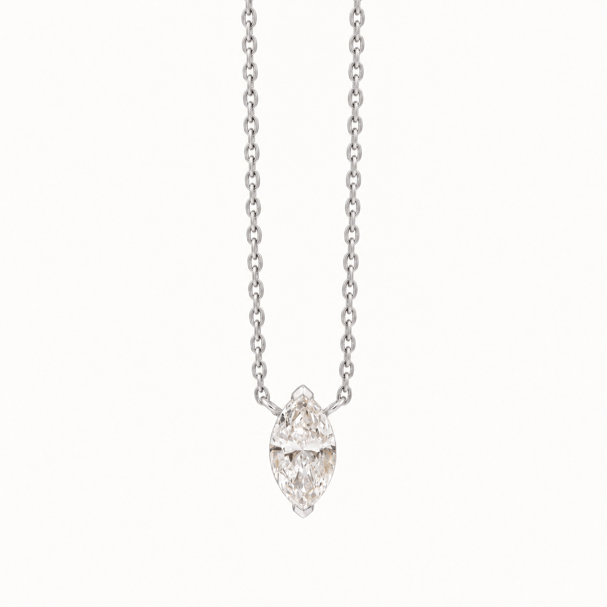Minimalist Marquise-Cut Moissanite Solitaire Necklace in Solid Gold
