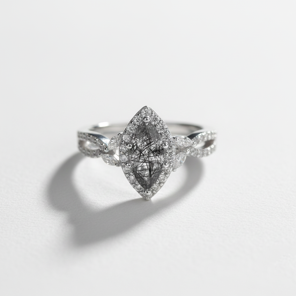 Marquise Black Rutilated Quartz Ring