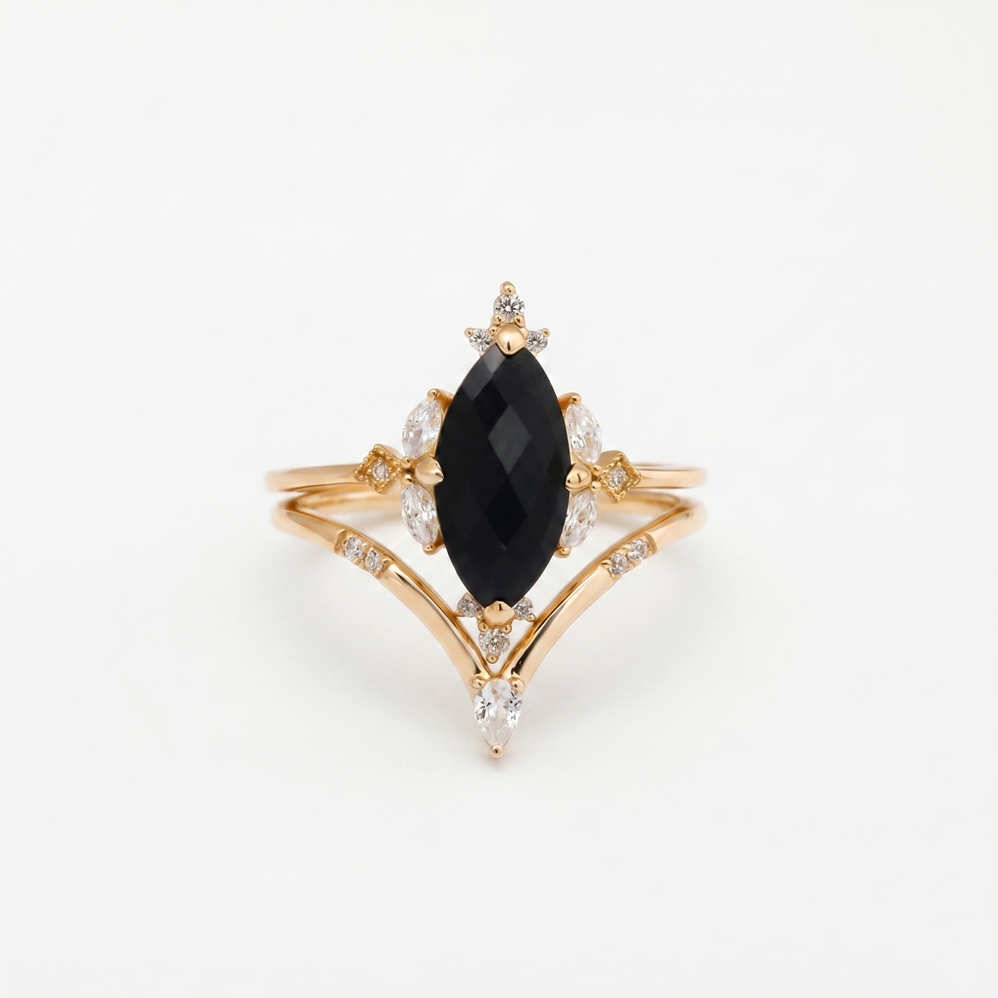 Set di anelli con corona marquise in onice