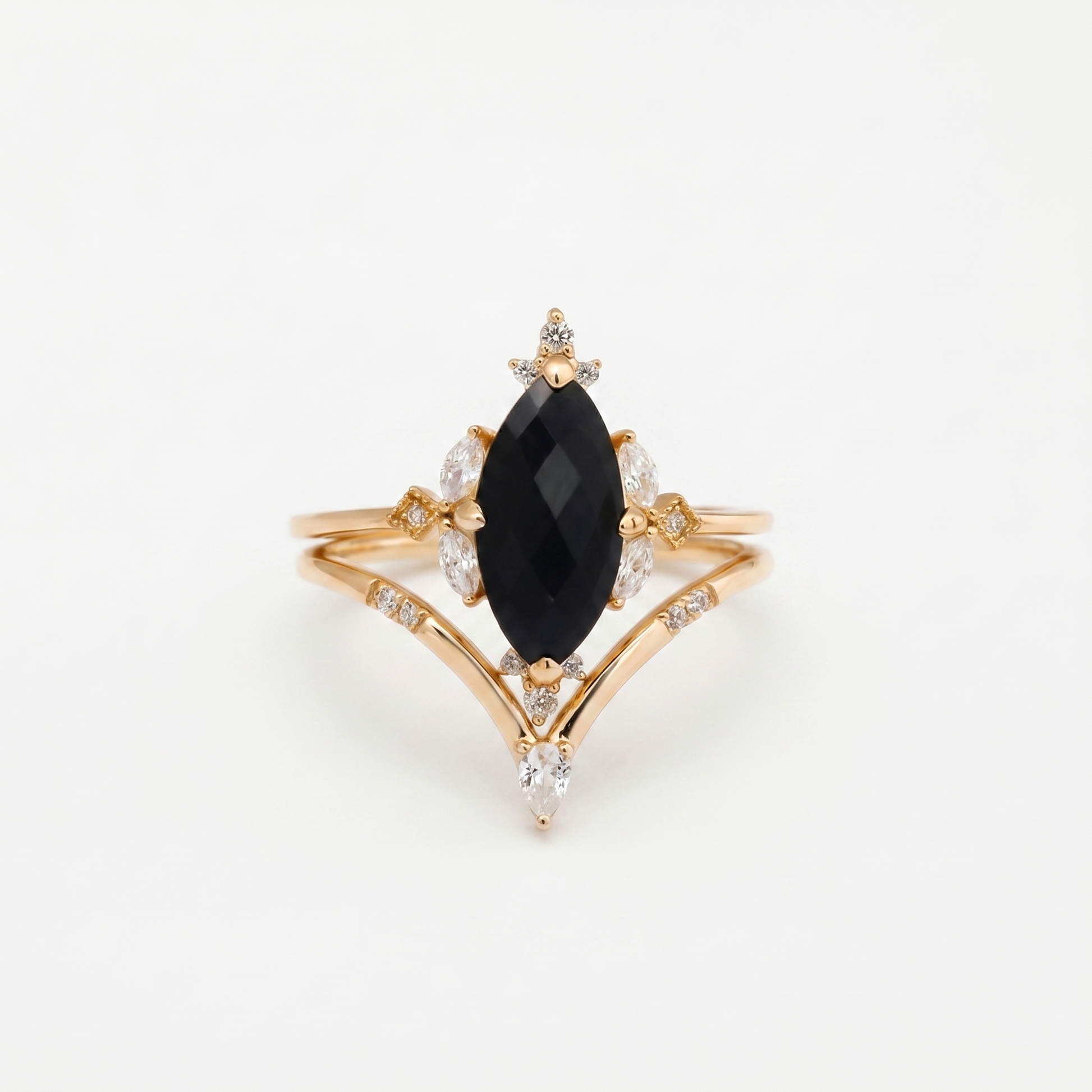 Set di anelli con corona marquise in onice