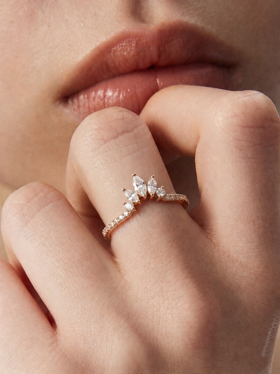 Marquise Moissanite Tiara Stacking Ring