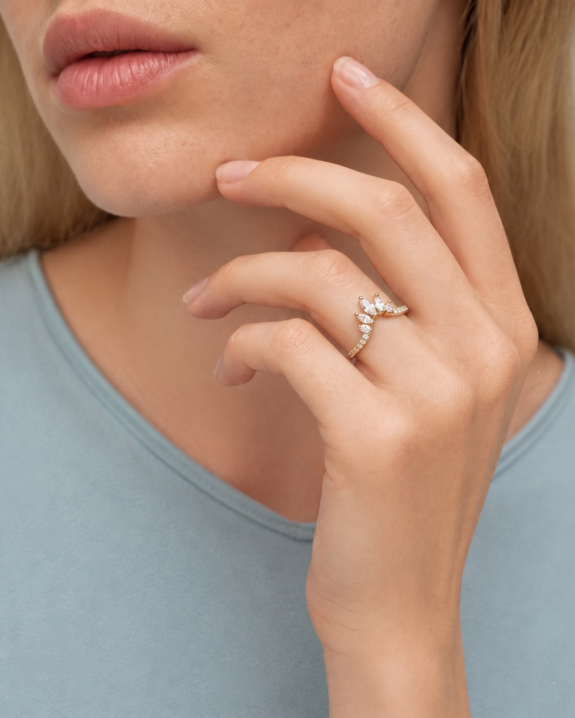 Marquise Moissanite Tiara Stacking Ring