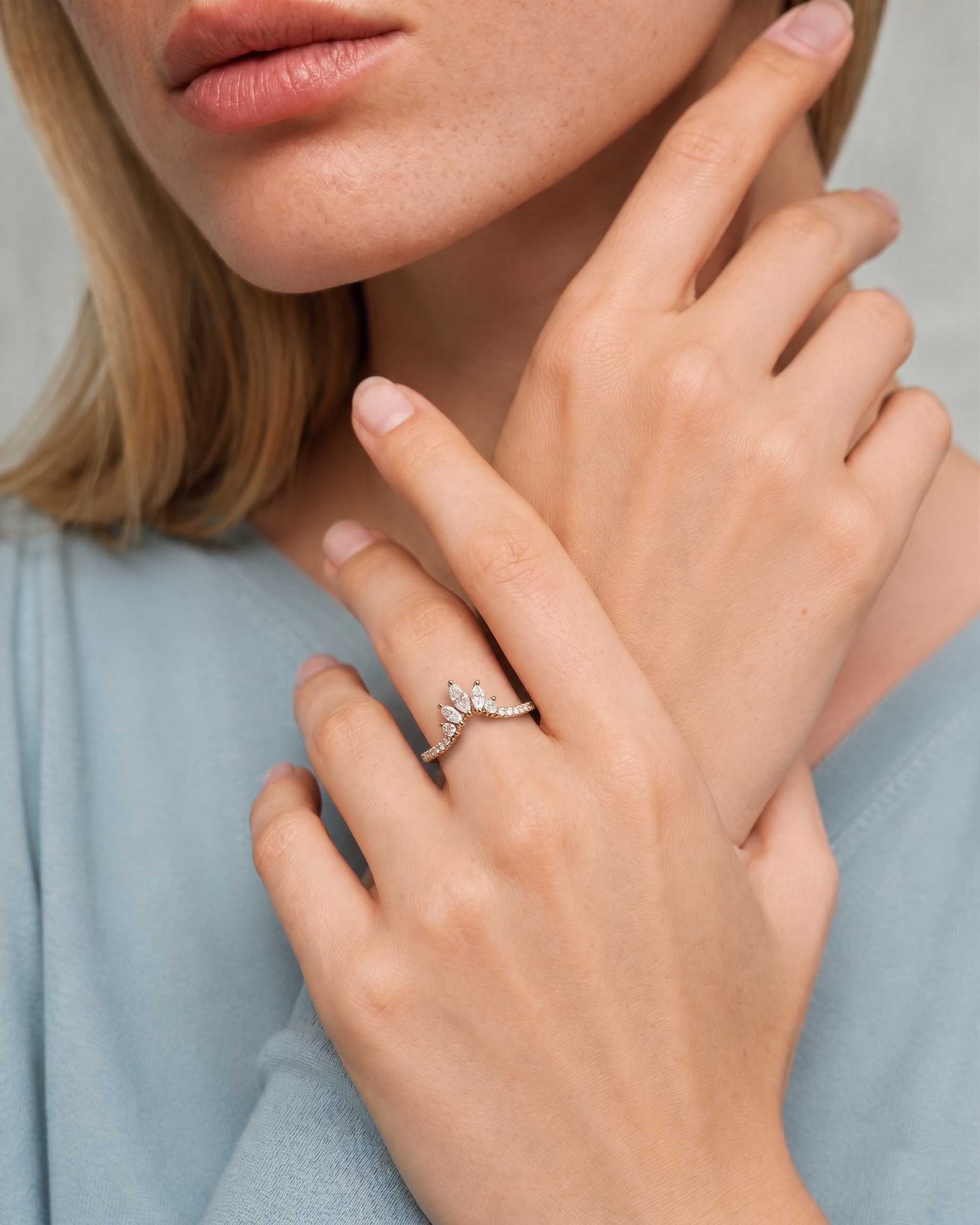 Marquise Moissanite Tiara Stacking Ring