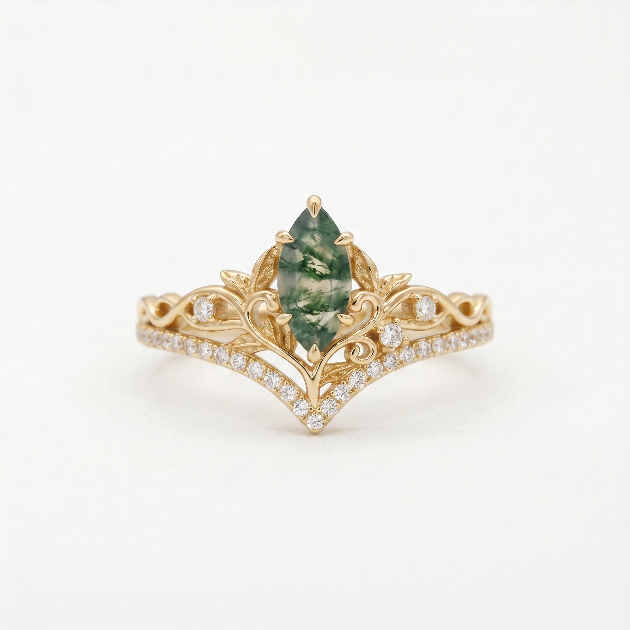 Marquise Moss Agate Tiara Ring