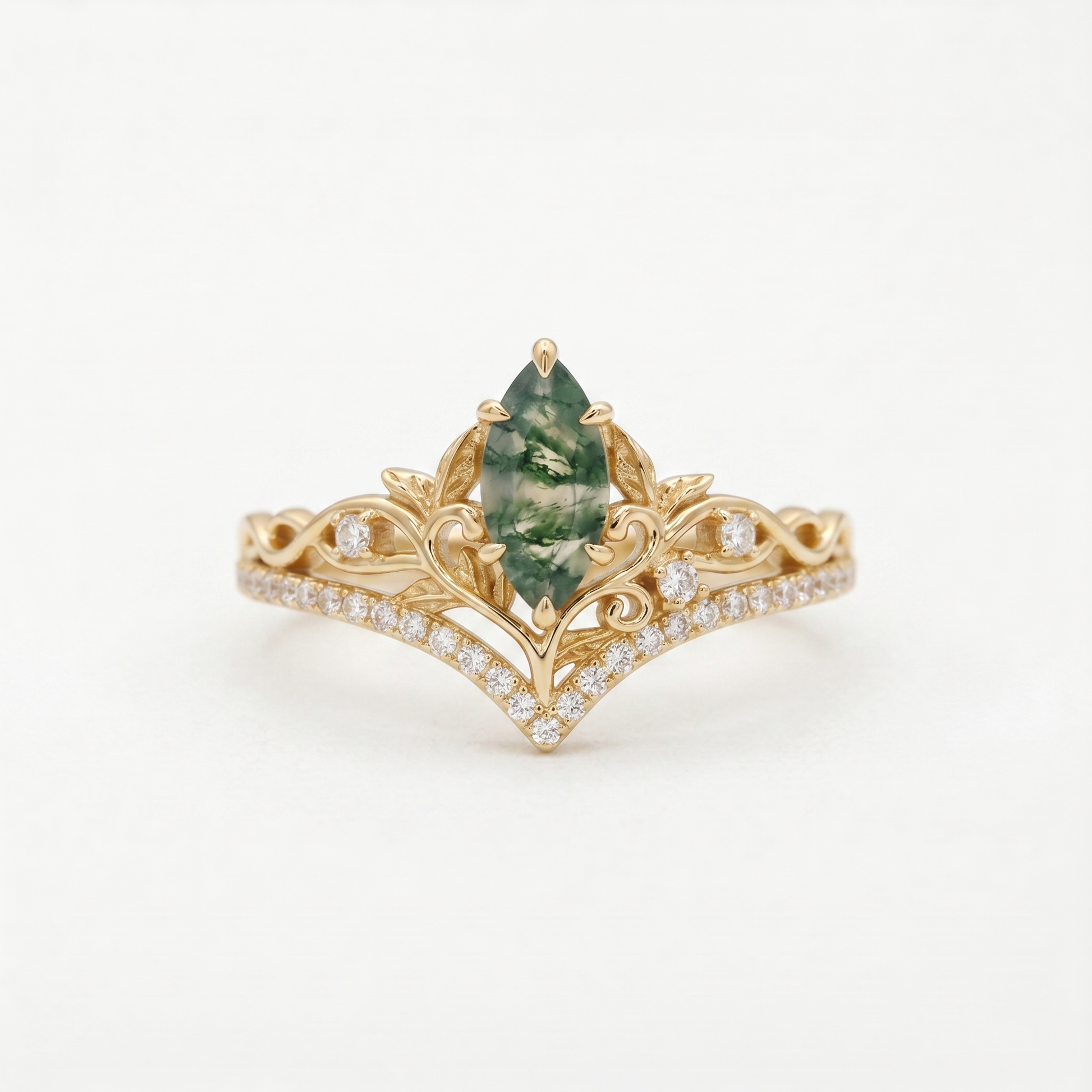 Marquise Moss Agate Tiara Ring